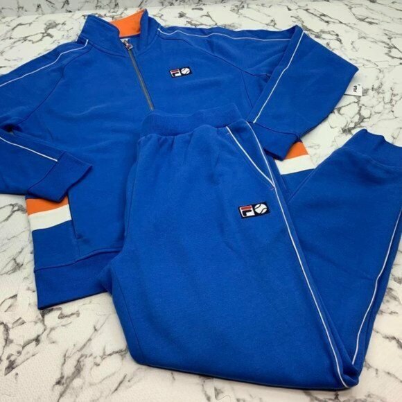 Men’s Fila Blue | Peach | White Pipping Organic Fleece Casual Tracksuits NWT - Picture 1 of 3